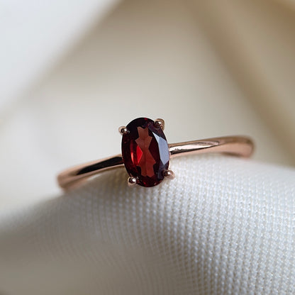 Garnet Oval Solitaire Ring