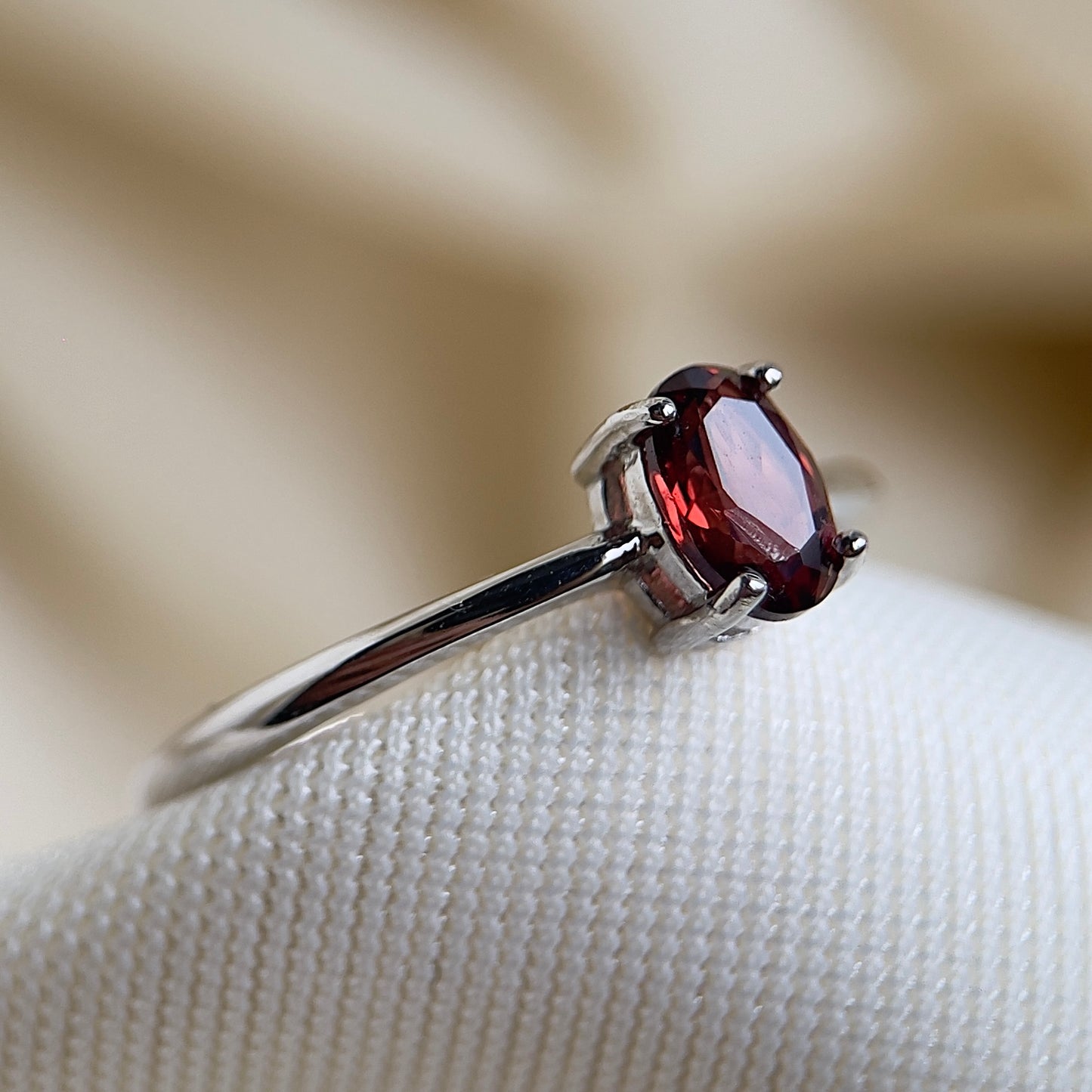 Garnet Oval Solitaire Ring
