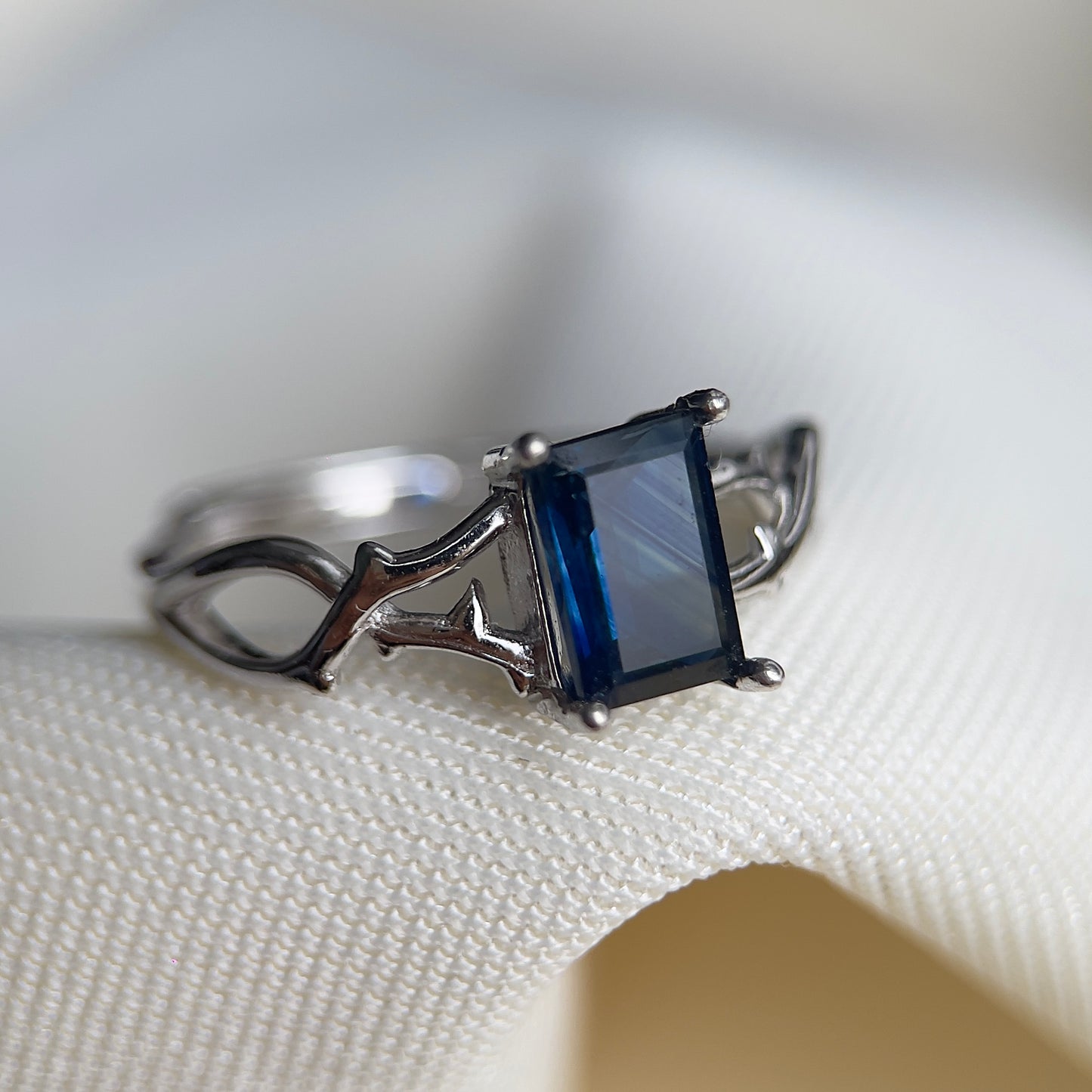 Emerald Cut Parti Sapphire Vine Ring