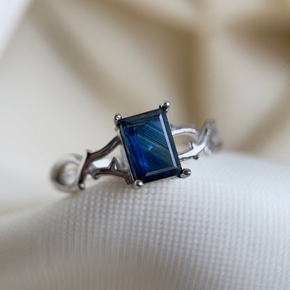 Emerald Cut Parti Sapphire Vine Ring