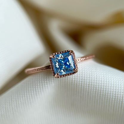 Baby Blue Princess Cut Moissanite Ring
