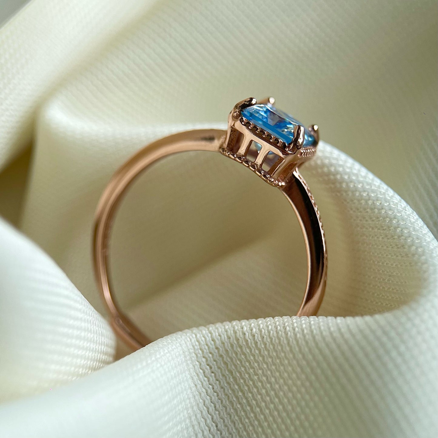 Baby Blue Princess Cut Moissanite Ring