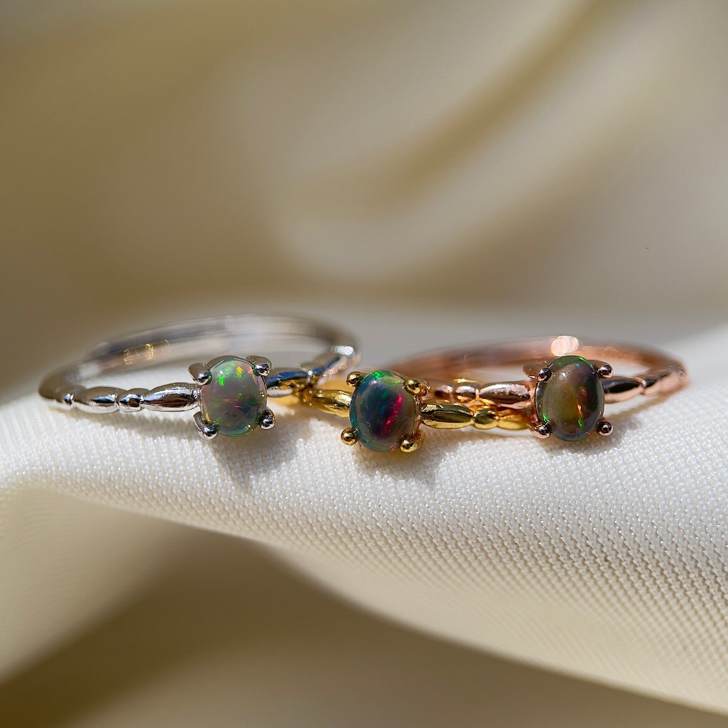 Dainty Black Opal Ring