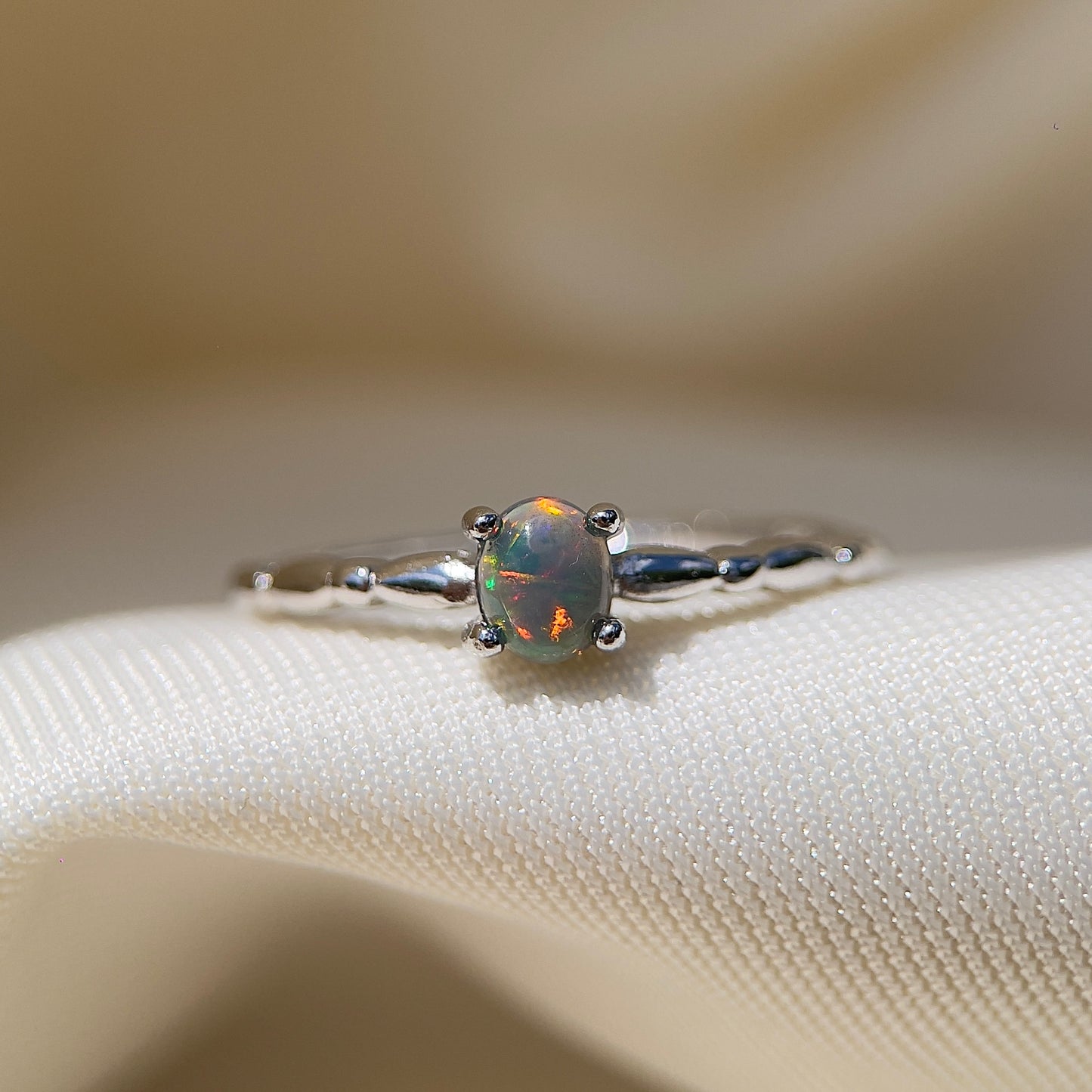 Dainty Black Opal Ring