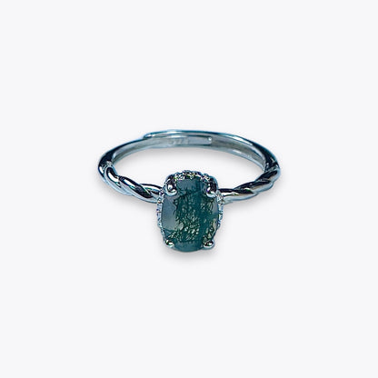 Moss Agate Halo Ring
