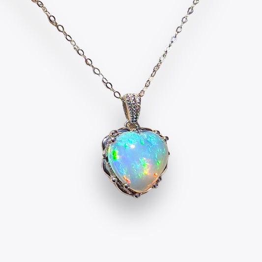 Opal Cabochon Heart Necklace (10mm)