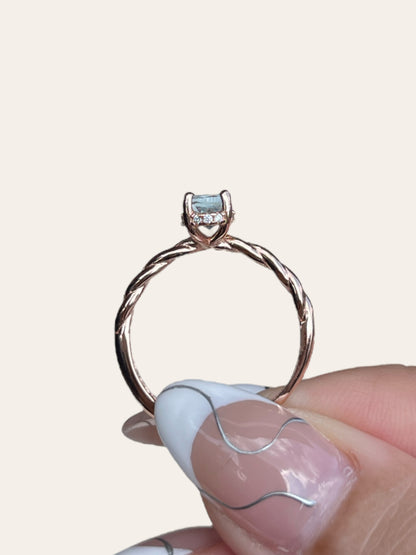 Aquamarine Halo Ring