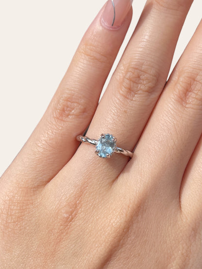 Aquamarine Halo Ring