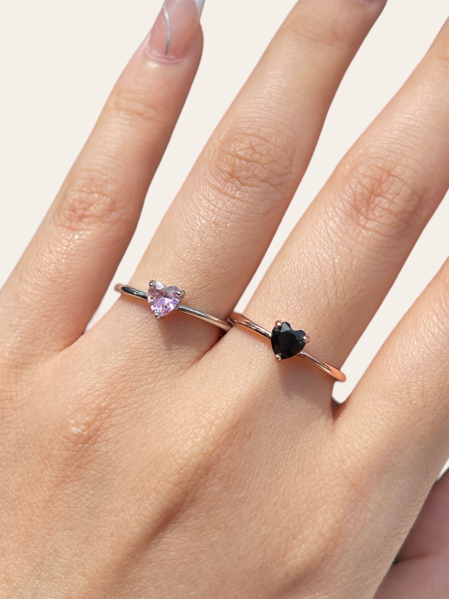 Black Spinel Dainty Heart Ring