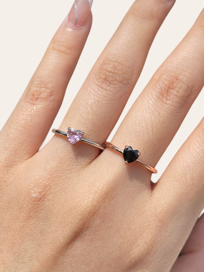 Black Spinel Heart Rose Gold Set (Ring & Huggies)