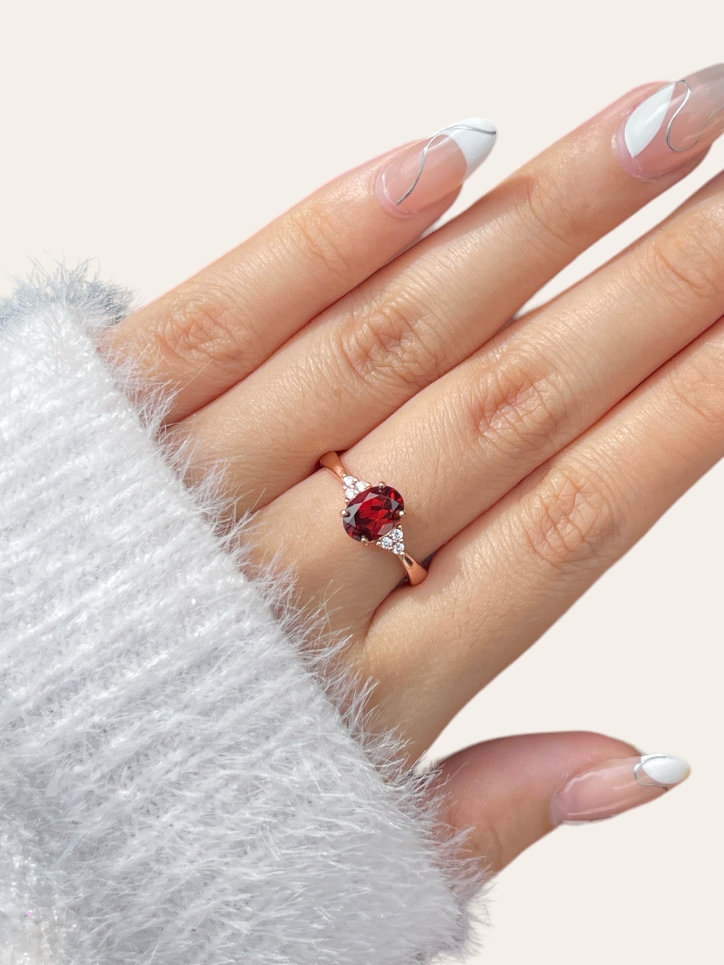 Garnet Oval Cluster Ring