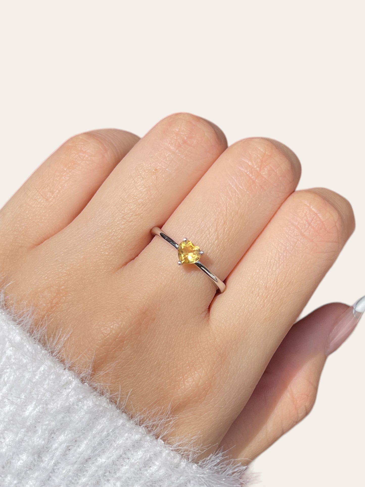 Citrine Dainty Heart Ring