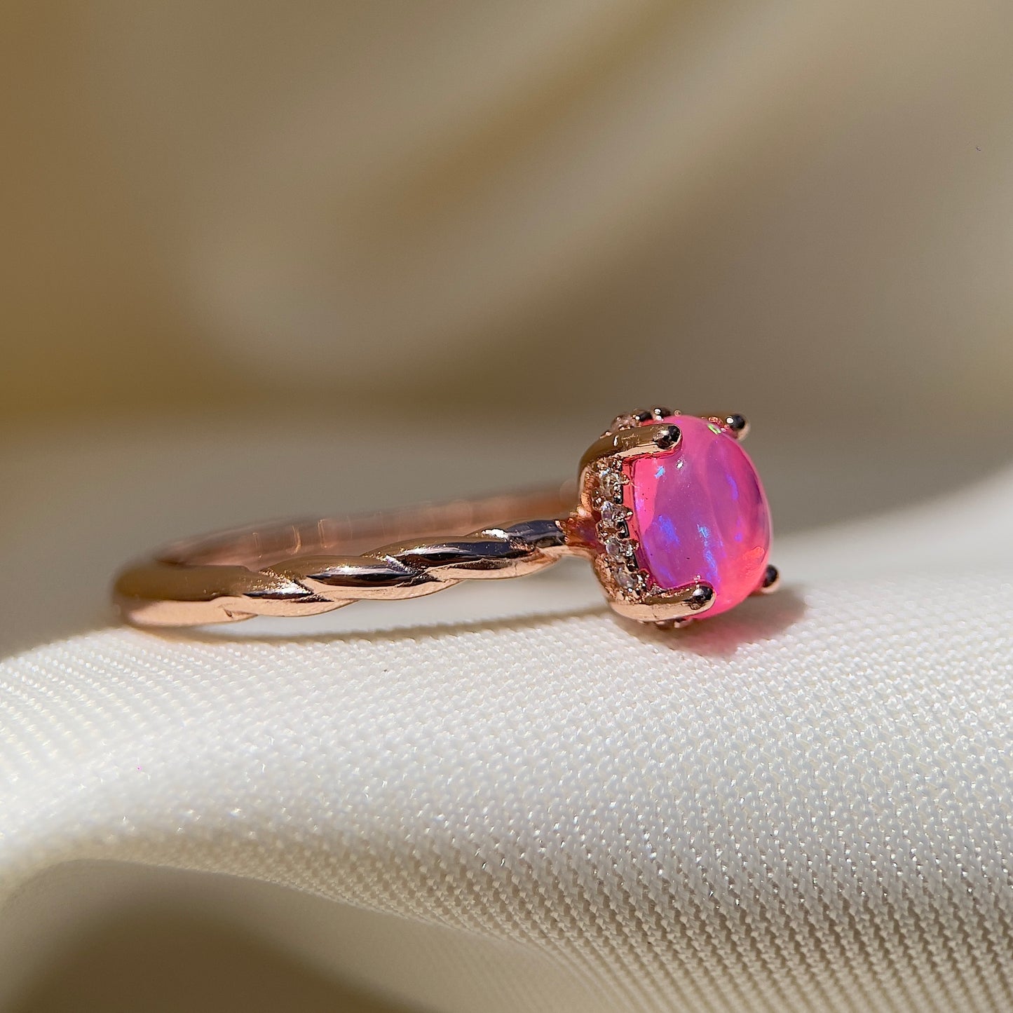 Cabochon Pink Opal Ring