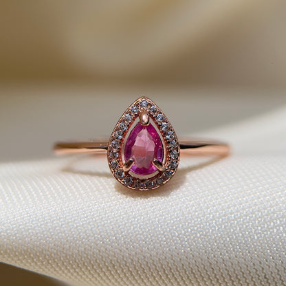 Pink Sapphire Halo Pear Ring