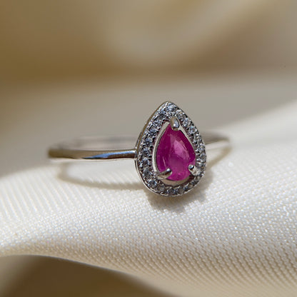 Pink Sapphire Halo Pear Ring