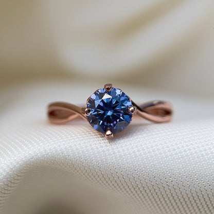 Indigo Blue Moissanite Twisty Heart Ring