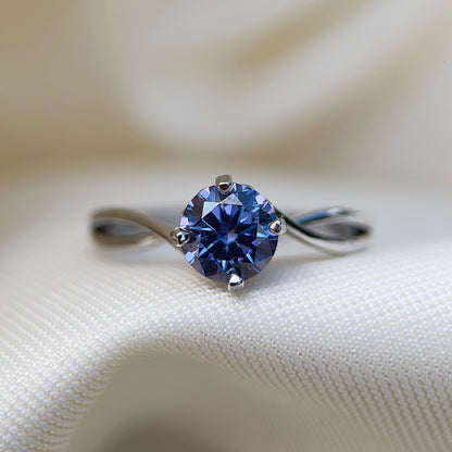 Indigo Blue Moissanite Twisty Heart Ring