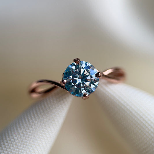 Tiffany Blue Twisty Heart Moissanite Ring