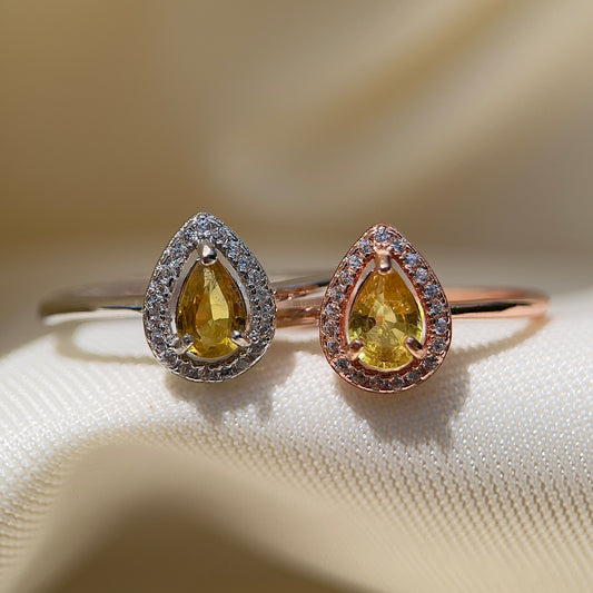 Yellow Sapphire Halo Pear Ring